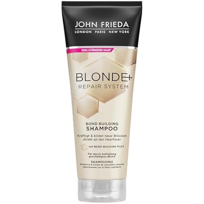 John Frieda Blonde+ Repair System Shampoo - Bond Building - Contents: 250 ml - For Damaged Hair by Lightening - With Bond Building Plex - Image 1